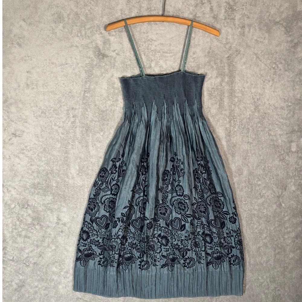 Peridot Blue Floral Heart Smocked Midi‎ Dress Spaghetti Strap Whimsigoth Fairy